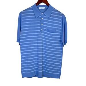 MONTAGUT • Made in France • Vintage • Textured Knit Polo Shirt in Blue Men's MED